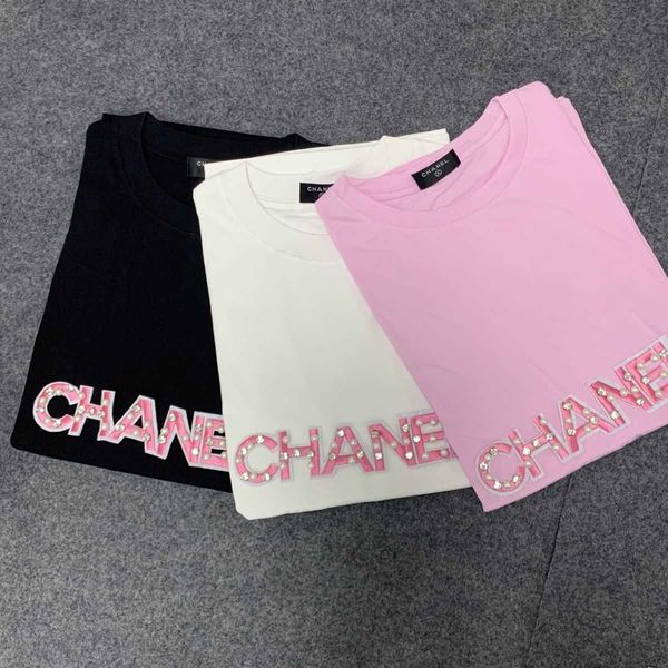 

ch family letter printing nail flower short sleeve t-shirt women's design sense niche 2022 summer new age reducing top, White;black