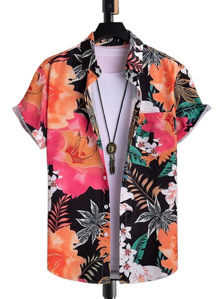 

men tropical print patched pocket shirt without tee f8z8#, White;black