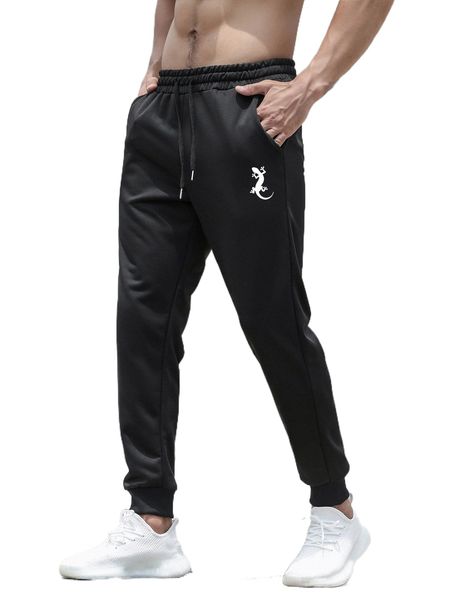 

men animal print drawstring waist sweatpants q9xk#, Black