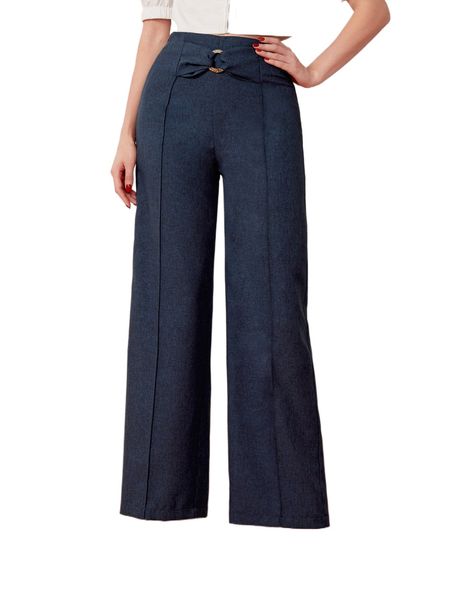 

high waist seam front wide leg pants 384f#, Black;white