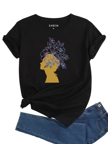 

x gina marie ratliff designs figure and floral print tee r5y7#, White