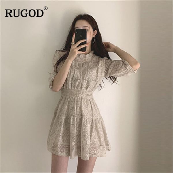 

rugod elegant sweet lace dress women fashion party night collect waist dress korean style oneck halfsleeve kawaii mini dress t200416, Black;gray