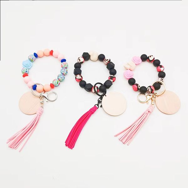 

foreign trade new food grade silicone beads bracelet keychain halloween gift tassel pendant key ring wholesale multi-color optional, Silver