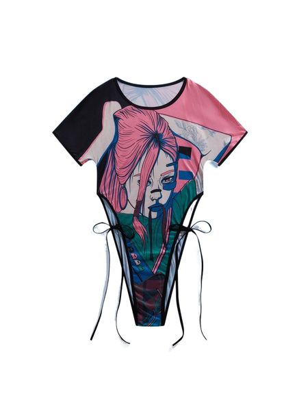 

romwe x maikbllo manga girl teddy bodysuit e5cb#, Black;red