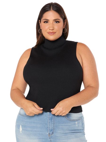 

plus high neck tank knit e4kl#, Black