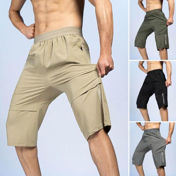 Pantaloncini da uomo Tasche estive con zip Pantaloni da uomo Abbigliamento sportivo Pantaloni capris ad asciugatura rapida Allacciati Allenamento sportivo Palestra Pantaloni corti casualDa uomo