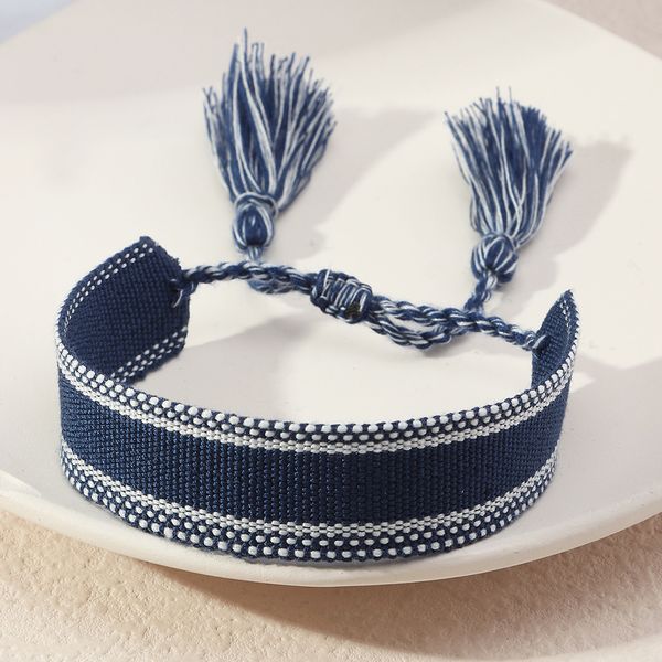 

european and american simple fashion retro wrist band bohemian ribbon jewelry hand woven tassel tassel bracelet, Silver