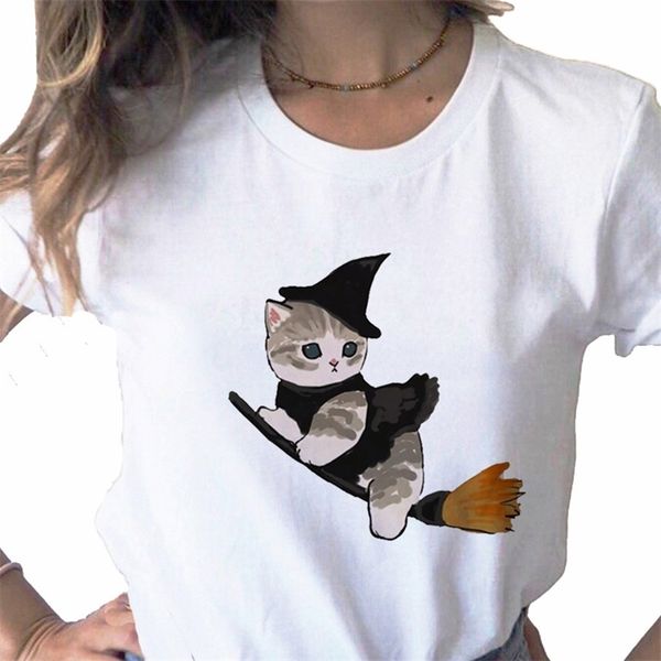 

lovely summer kawaii cat graphic print ladies t shirt casual basis o collar white shirt short sleeve t shirt drop ship 220628