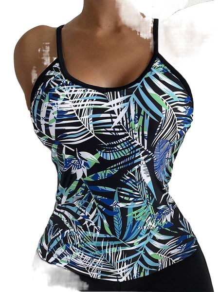

random tropical print tankini t79x#, White;black