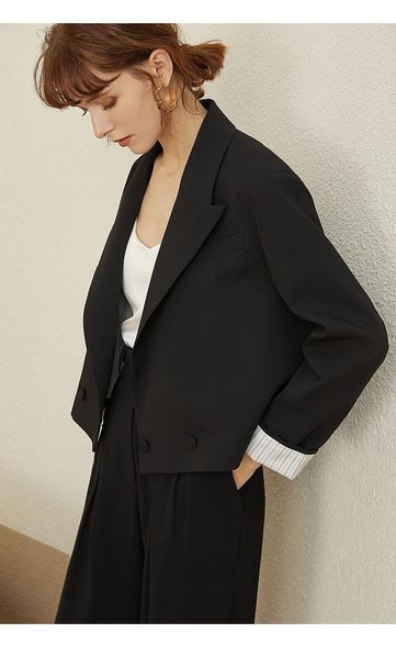 Black Spring Summer Ladies Suit Blazer Office Wear Work Work Works Women Suits 2 Piece Set Women's Blazers