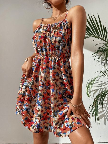 

petite floral print cami dress n6vl#, Black;gray