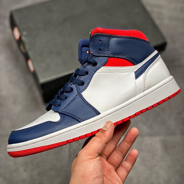 

shoes jumpman 1 basketball mid red white blue 1s designer sport running shoe