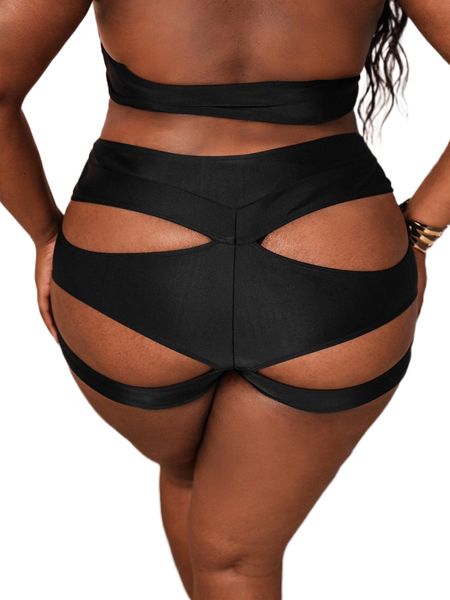 

plus cut out bikini bottom g9ld#, Black