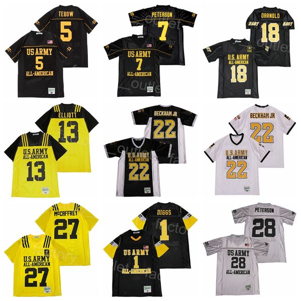 Homens High School US ARMY Football Jersey 7 Patrick Peterson 22 Odell Jr 28 Adrian Peterson 1 Stefon Diggs 18 Sam Darnold 27 Christian McCaffrey 5 Tim Tebow