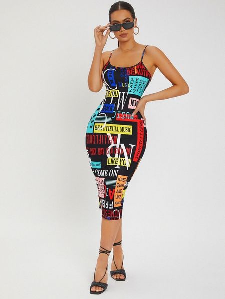 

sxy allover print backless bodycon dress 84as#, Black;gray
