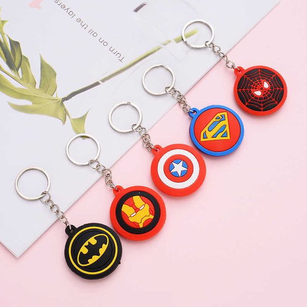 

keychains cartoon silicone shield keychain ring bat spider hero pendant men and women children couple key chain bag drop shipping, Silver