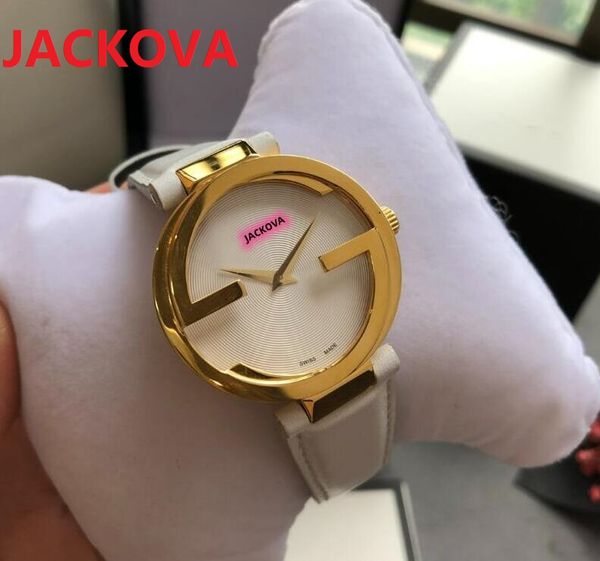 Zwei Stiche G-Form Frauen Männer Uhren 37mm Japan Quarzwerk Männliche Zeit Uhr Uhr Echtes Leder Importiert Kristall spiegel Paar Liebhaber Tisch Armbanduhr