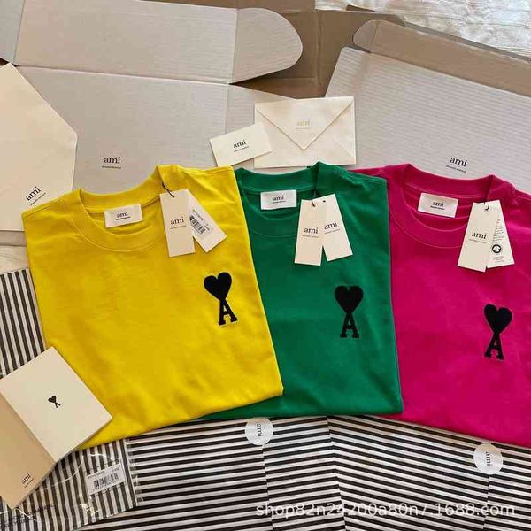 

family fashion designer[poison development correct version]ami2022 big love loose five sleeve contrast t-shirt for men and women, White