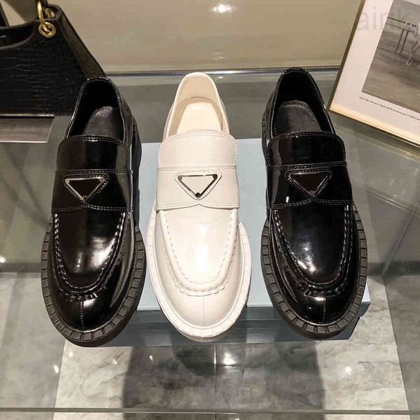 

2021classic platform casual shoes genuine leather thick soles flat luxury designer fashion women low-100% metal buckle black