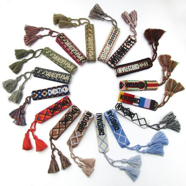 

brand fashion classic embroidery bracelets luxury women men bangles friendship charm bracelet woven adjustable tassel vintage couple braided, Golden;silver