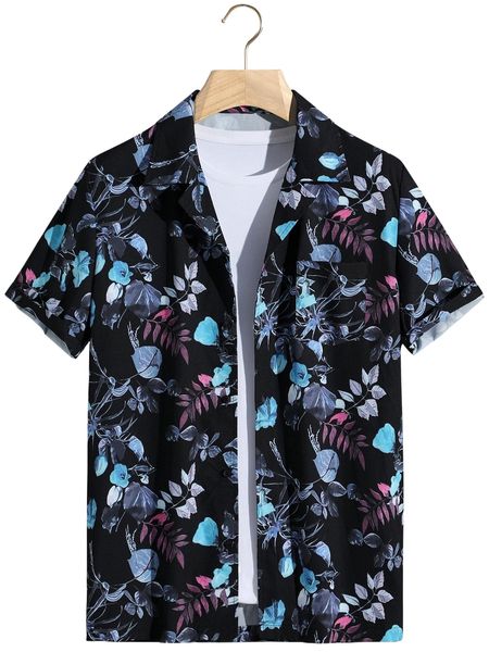 

men 1pc random plant print shirt 57x1#, White;black