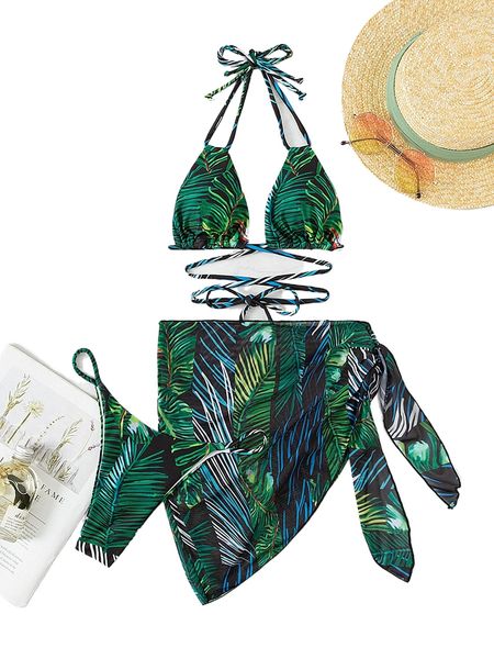 

tropical print bikini swimsuit with beach skirt d8kv#, White;black