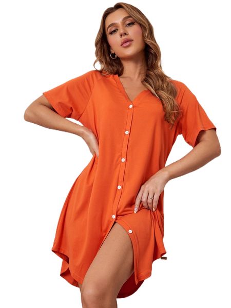 

single breasted curved hem lounge dress t29s#, Black;red