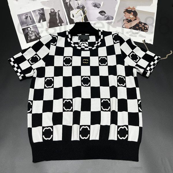 

women's knits & tees designer 2022 women's summer new simple design round neck small foreign style reduced age plaid knitting thin, White