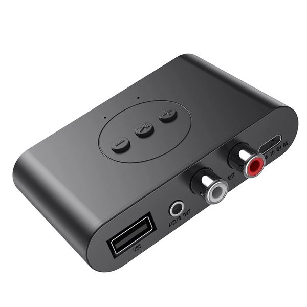 Bluetooth-Sender V5.0 Audioempfänger U Disk RCA 3,5 mm 3,5 AUX-Buchse Stereo-Musik-Wireless-Adapter mit Mikrofon für Car Kit Lautsprecherverstärker B21
