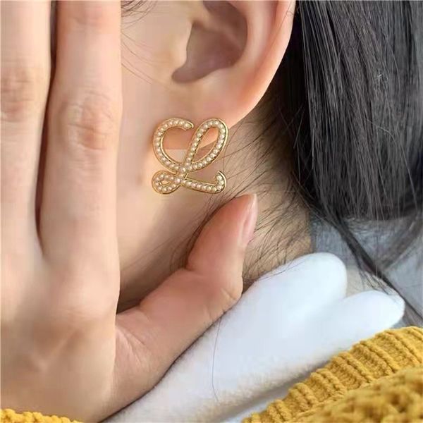 

rowe high version ruyi knot pearl earrings women's simple design hollow earrings, Golden
