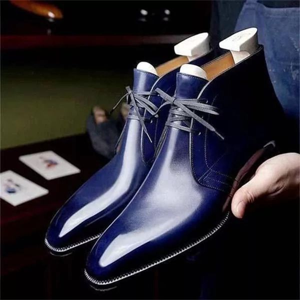 

men desert boots pu solid color classic fashion business casual party street yuppie lace up comfortable ankle cp028, Black