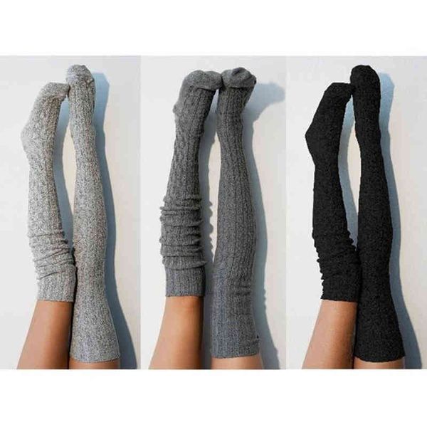 

fashion women over knee socks female stockings warm long boot knit thigh-high socks thigh high warm stocking l220714, Black;white