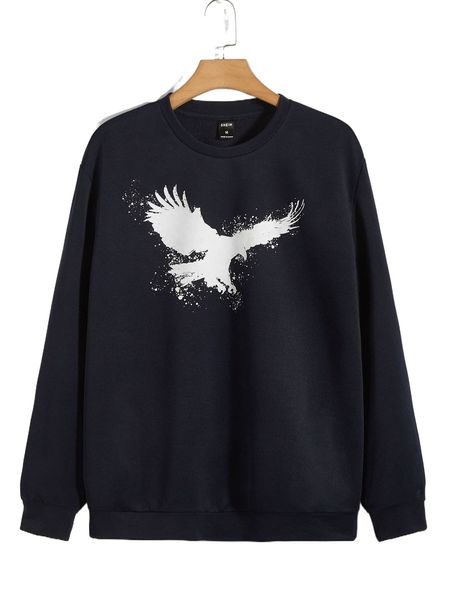 

men eagle print drop shoulder sweatshirt h2rx#, Black