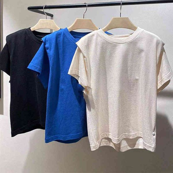 

women's t-shirt french minority spring summer foreign style short sleeve casual t-shirt women ins round neck solid color loose cotton f, White