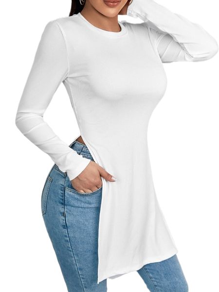 

sxy slit side solid longline tee i4sc#, White