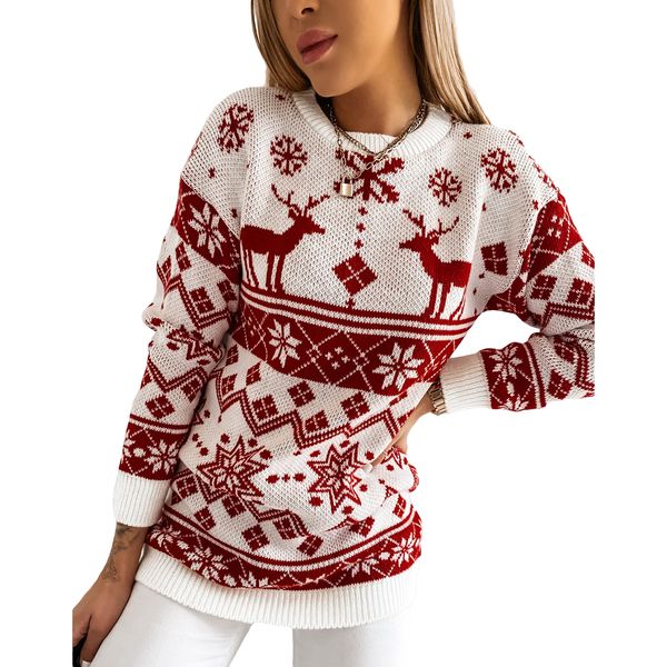 

xmas sweaters women knitted pullovers jumpers plus size long sleeve winter christmas clothes new year black red clothing, White;black