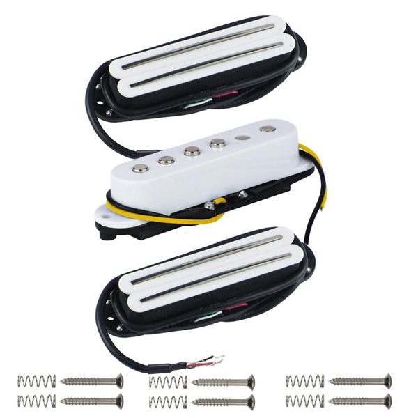 

3pcs neck/middle/bridge pickup hsh set ceramic magnet dual rail humbucker pickups & single coil pickup white guitar parts