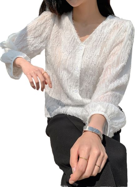 

dazy button front fuzzy blouse j3zy#, White