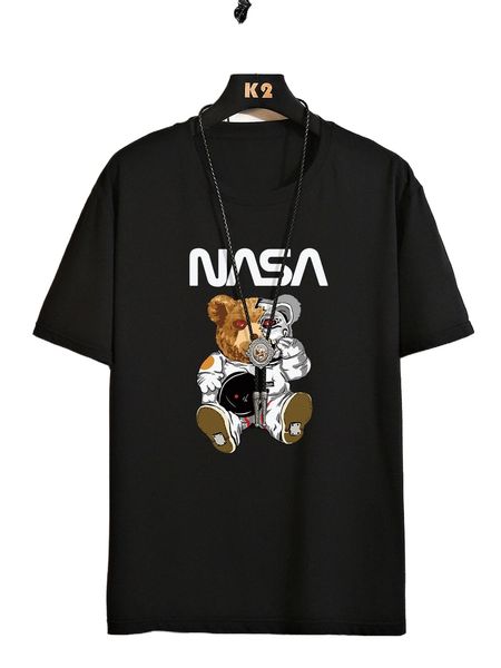 

men letter & cartoon graphic tee v6on#, White;black