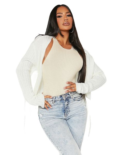 

sxy ribbed knit drop shoulder duster cardigan 24hf#, White;black