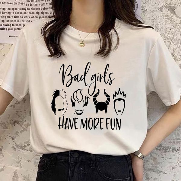 Garotas más se divertem mais elegante vilões de impressão de vilões impressos camiseta feminina as tees de desenho animado harajuku fêmea de moda de camisetas