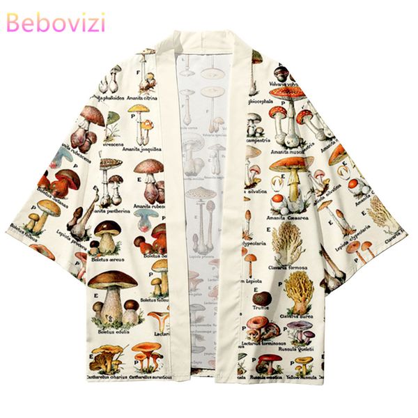 

plus size 6xl 5xl 4xl 3xl mushroom print loose japanese cardigan women men harajuku kimono cosplay blouse yukata clothing, Red
