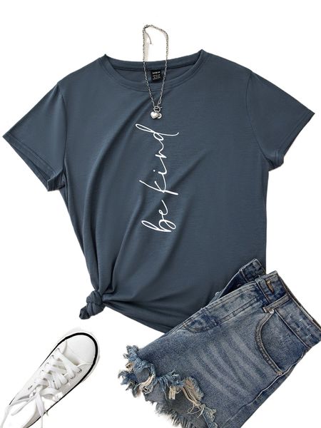 

slogan graphic short sleeve tee 19me#, White