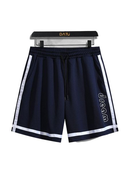 

men letter graphic contrast tape drawstring waist shorts w69t#, White;black