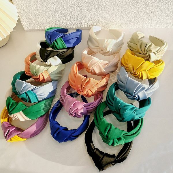 

women wide side headband twisted knotted head hoop solid color hair band simple fabric hairband girls hair accessories, Slivery;white