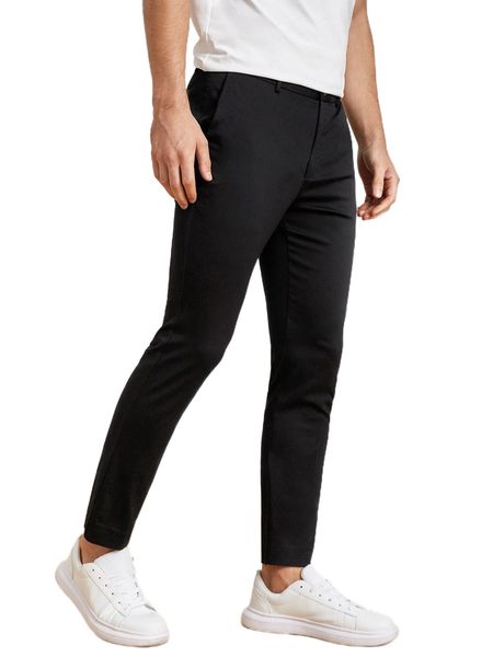 

men slant pocket tailored pants 4533#, Black