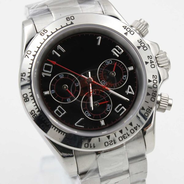 

quality watch subdials working 40mm automatic mechanical movement sapphire glass mens black number dial stainless steel watches movie red, Slivery;brown