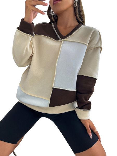 

colorblock seam detail drop shoulder sweatshirt y1ik#, Black