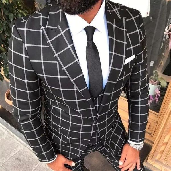 2022 Smoking da uomo di moda in tre pezzi Blazer Suit Personalizza smoking da sposa scozzese Uomo Casual Outfit Abiti da lavoro