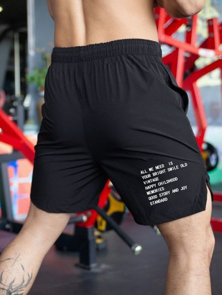 

men slogan graphic drawstring waist shorts p3zq#, White;black